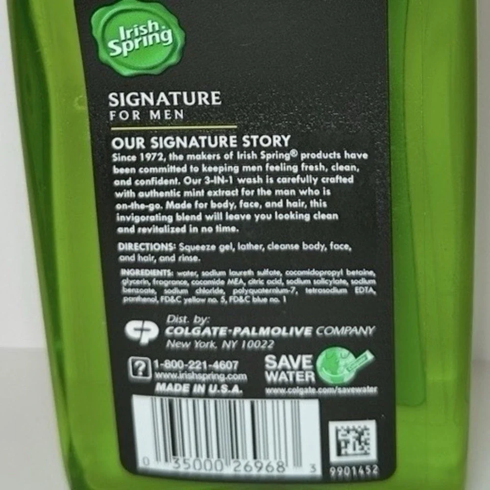 Irish Spring Signature For Men 3-in-1 Body Hair Face Wash 15 oz Discontinued